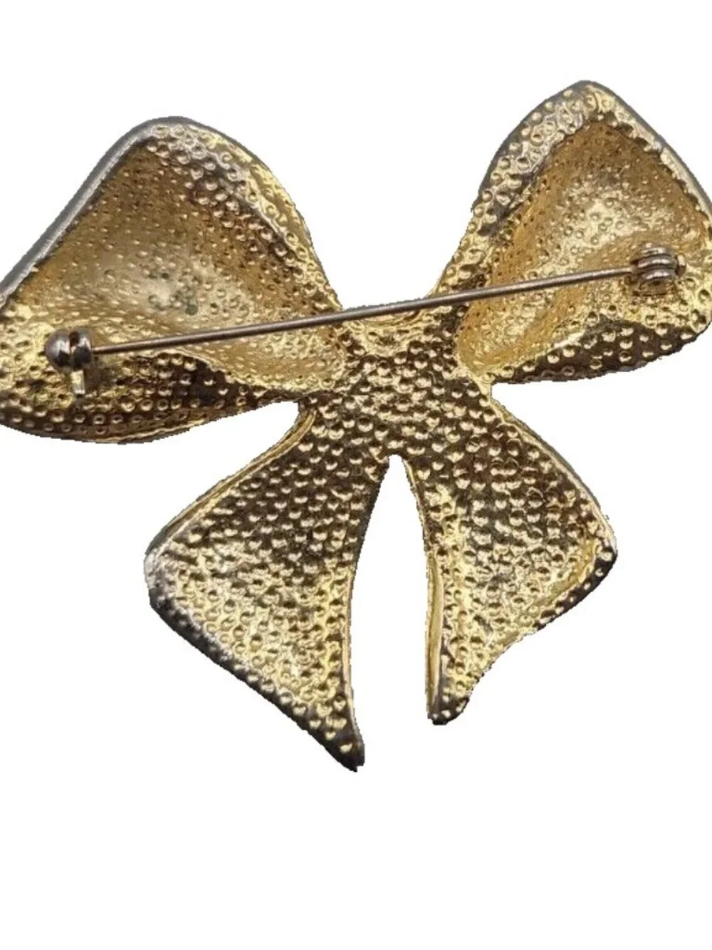 Rhinestone Bow Brooch Pin Gold Tone Vintage Heavy High Quality Estate